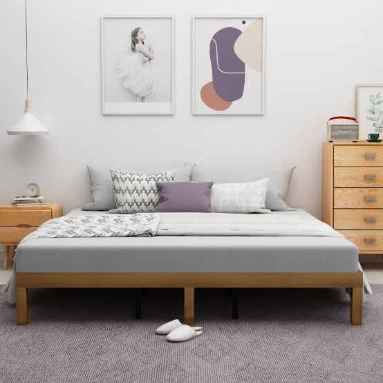 Solid Wood Queen Size Bed Frame with 10 Slats