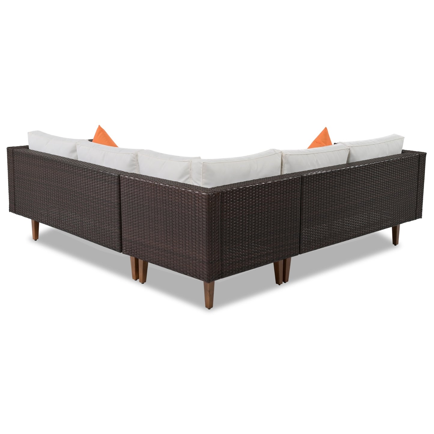 Gray Wicker Half-Moon Sectional Patio Set with Coffee Table