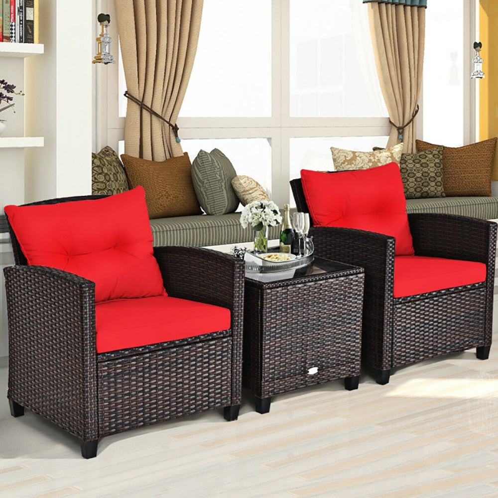 Stylish 3-Piece Rattan Patio Furniture Set with Washable Cushions