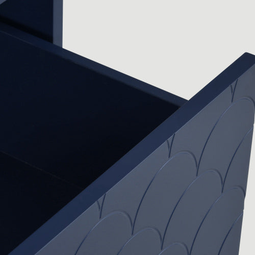Navy Blue 3-Drawer Chest with Fish Scale Pattern and Champagne Metal Legs