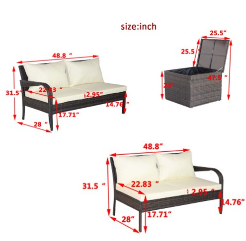 Patio Sectional Wicker Rattan Outdoor Furniture Sofa Set With Storage Box Brown
