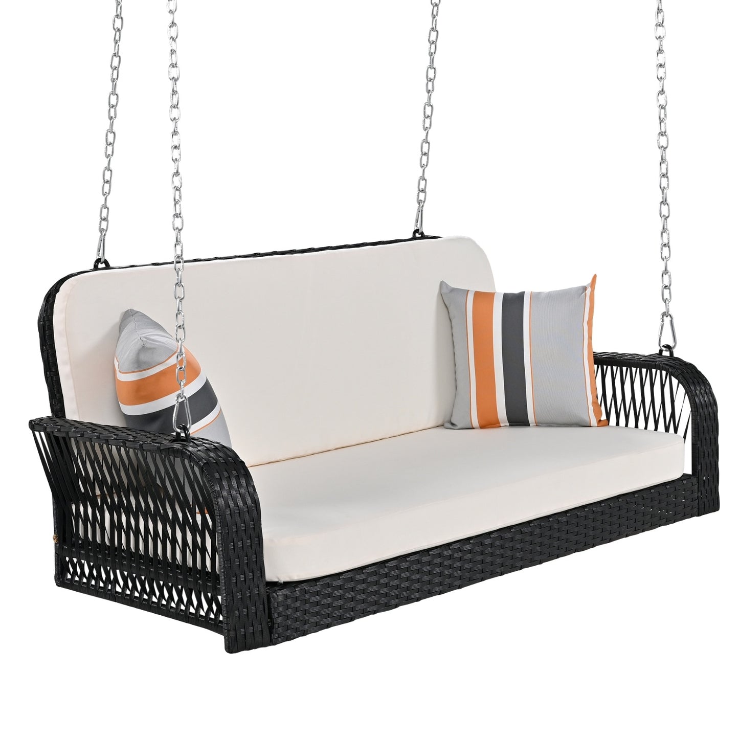 Wicker Porch Swing, 2-Seater Hanging Bench With Chains