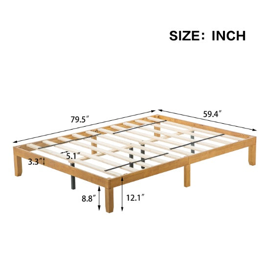 Solid Wood Queen Size Bed Frame with 10 Slats