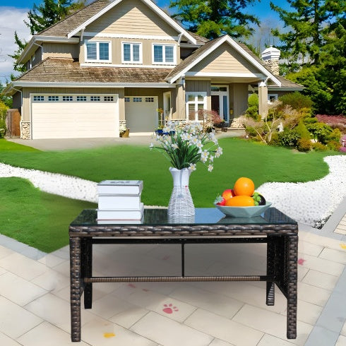 Patio, Coffee Table With Clear Tempered Glass