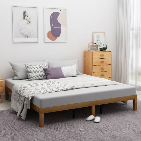 Solid Wood Queen Size Bed Frame with 10 Slats