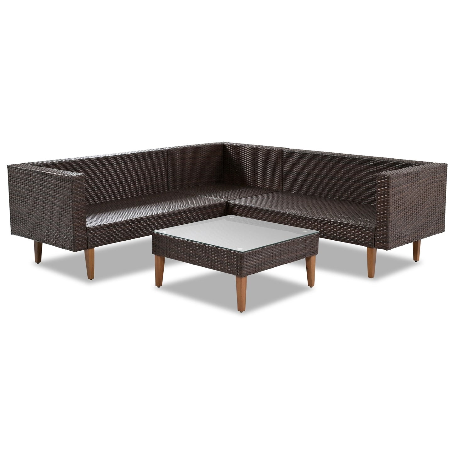 Gray Wicker Half-Moon Sectional Patio Set with Coffee Table