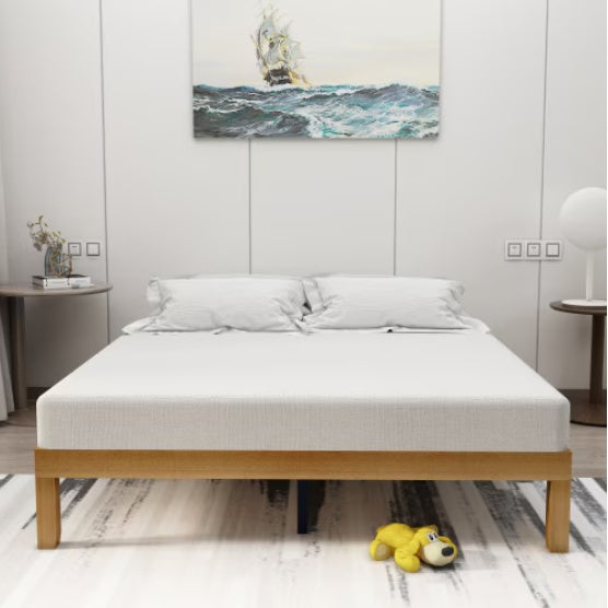 Solid Wood Queen Size Bed Frame with 10 Slats