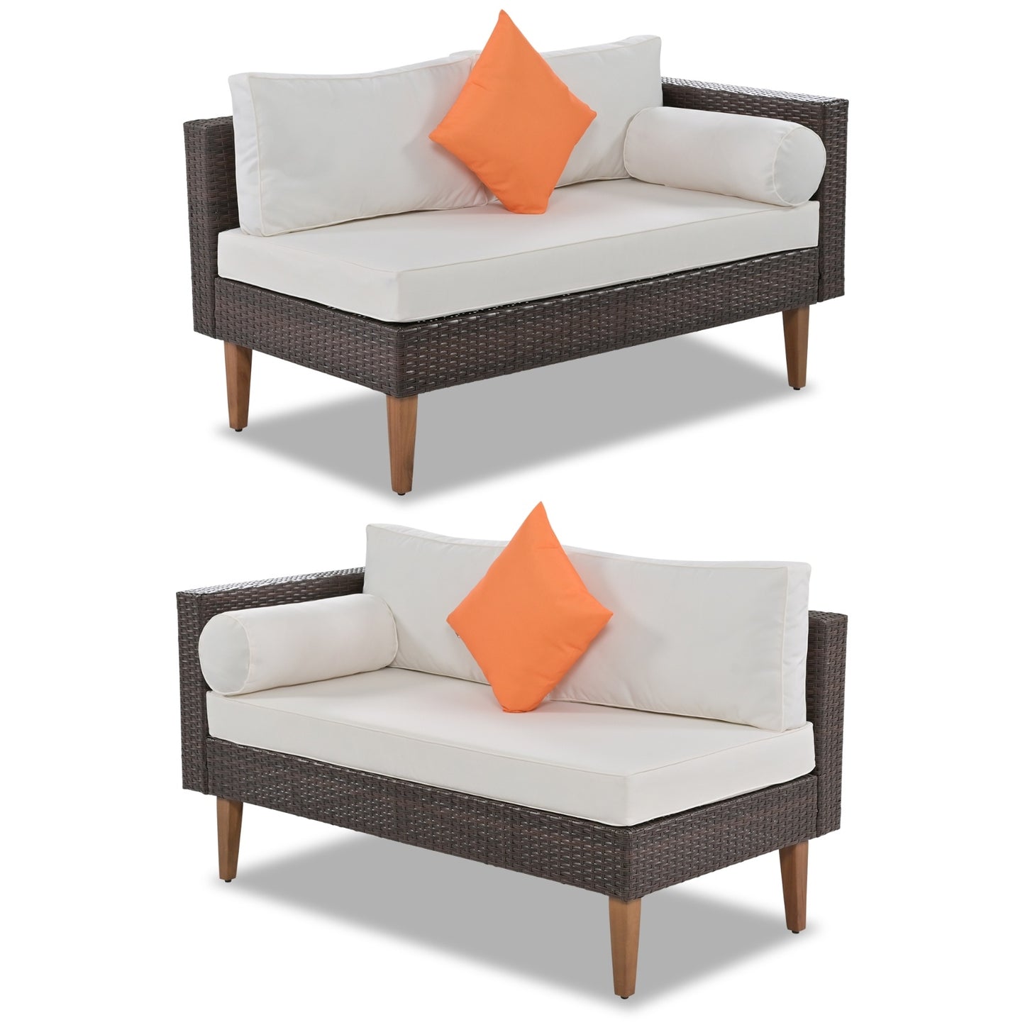 Gray Wicker Half-Moon Sectional Patio Set with Coffee Table
