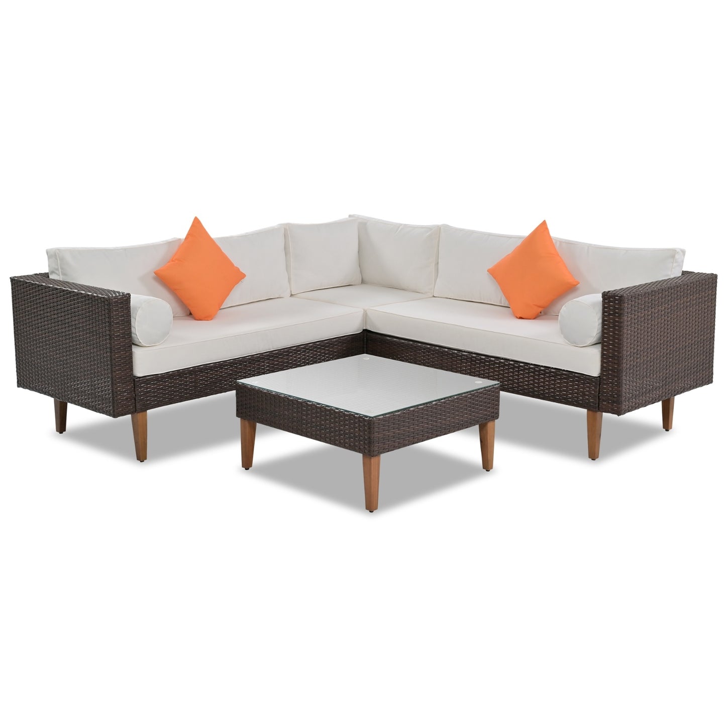 Gray Wicker Half-Moon Sectional Patio Set with Coffee Table