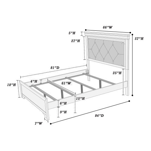 Dark Gray Faux Leather Queen Size Bed with Unique Textured Footboard