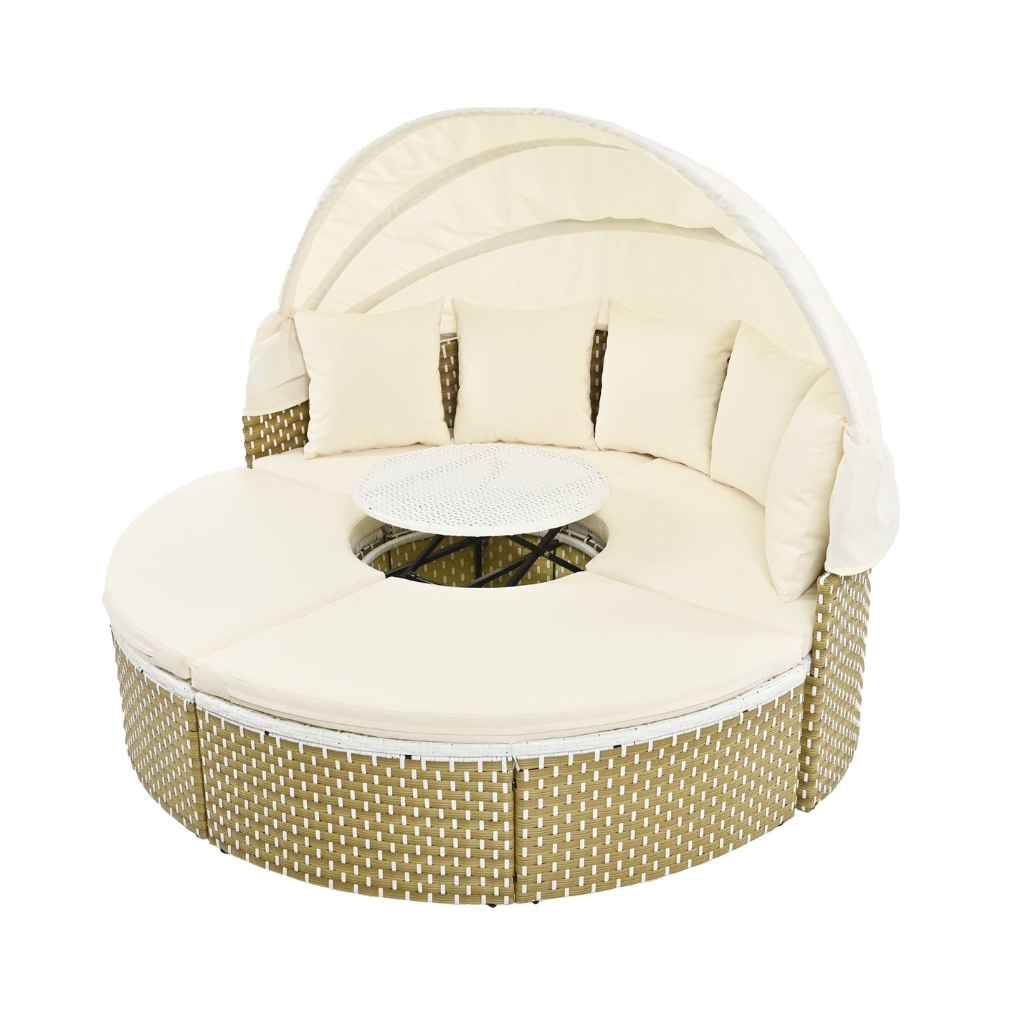 Patio Sectional Sofa Set Rattan Daybed Two-Tone Weave Sunbed With Ret