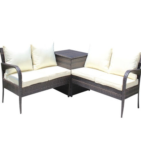 Patio Sectional Wicker Rattan Outdoor Furniture Sofa Set With Storage Box Brown