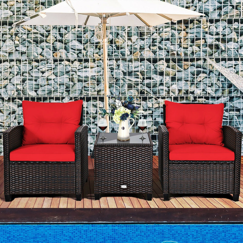 Stylish 3-Piece Rattan Patio Furniture Set with Washable Cushions