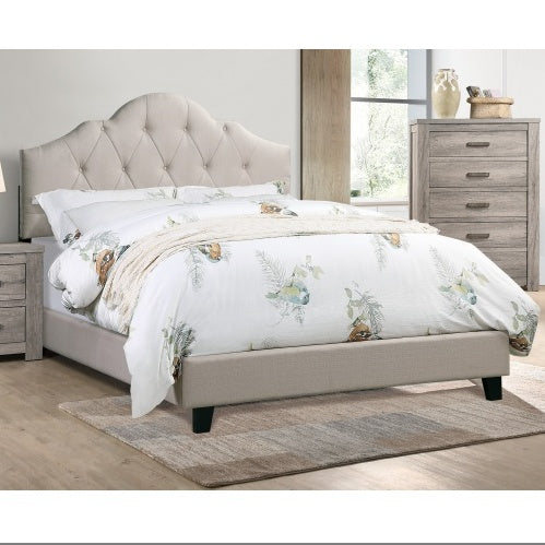 Contemporary Light Brown Queen Size Bed with Tufted Upholstered Headboard