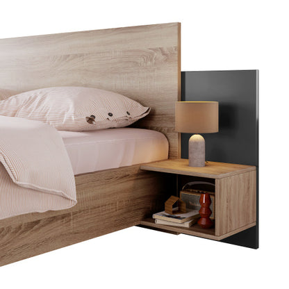 Sonoma Oak and Dark Gray Queen Size Bed with Floating Nightstands