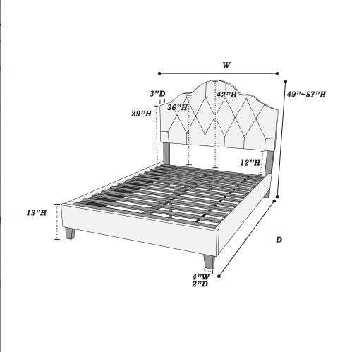 Contemporary Light Brown Queen Size Bed with Tufted Upholstered Headboard