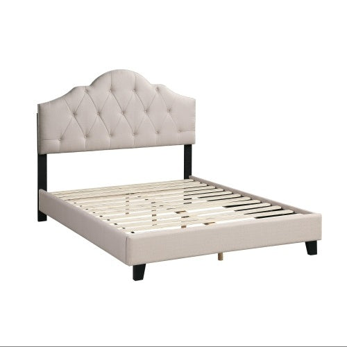 Contemporary Light Brown Queen Size Bed with Tufted Upholstered Headboard