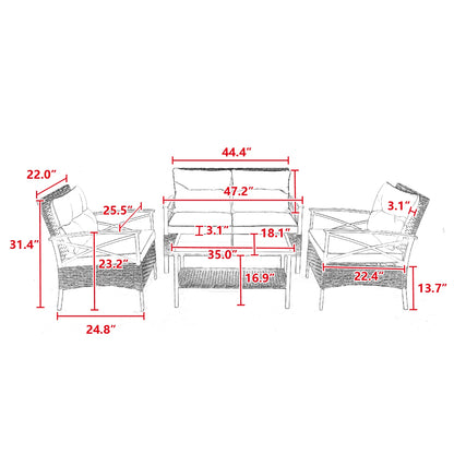 Patio Sectional Low Dining Sofa Set - KD Rattan Wicker