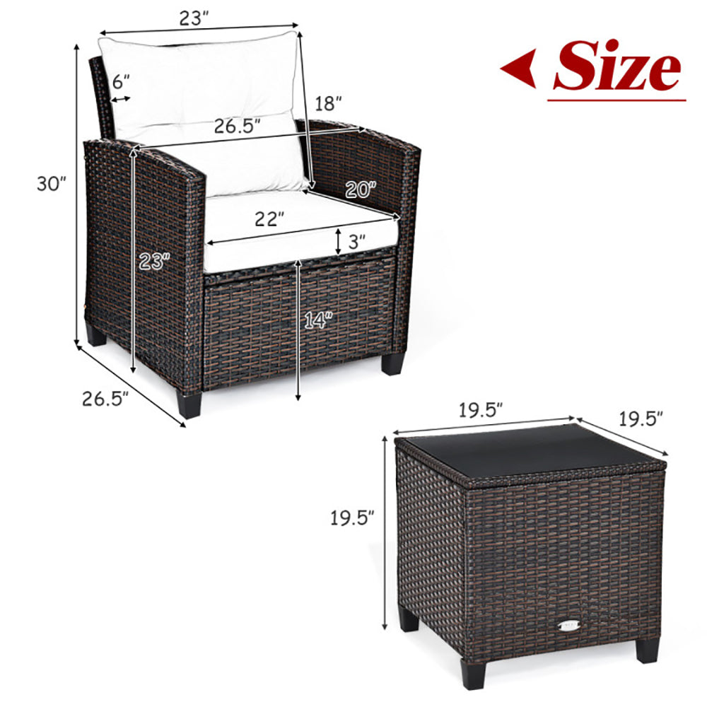 Stylish 3-Piece Rattan Patio Furniture Set with Washable Cushions