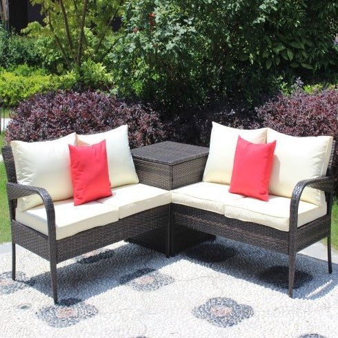 Patio Sectional Wicker Rattan Outdoor Furniture Sofa Set With Storage Box Brown