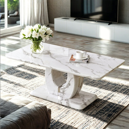 Modern Minimalist Grey Marble Pattern Sticker Pattern MDF Rectangular Coffee Table