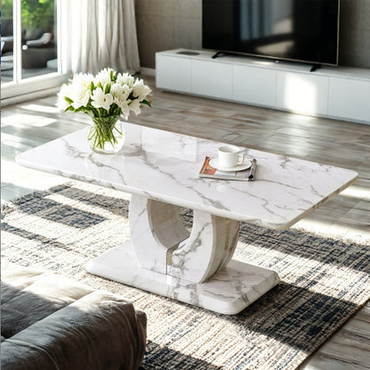 Modern Minimalist Grey Marble Pattern Sticker Pattern MDF Rectangular Coffee Table