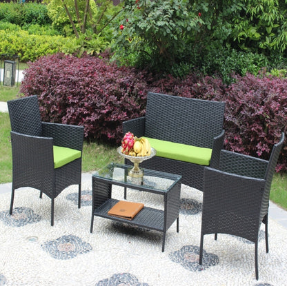 Rattan Patio Set Outdoor Wicker Sofa With Green Cushions