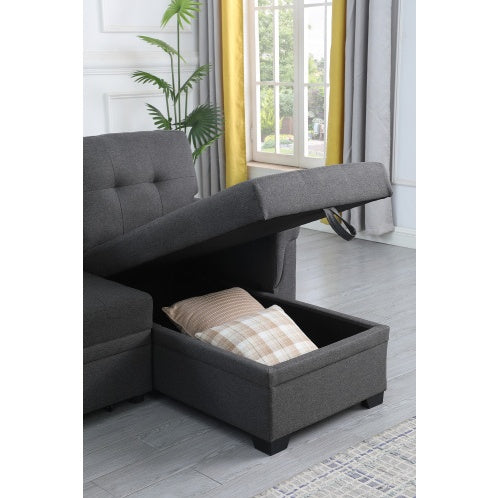 Dark Gray Linen Reversible Sectional Sofa With Storage Chaise