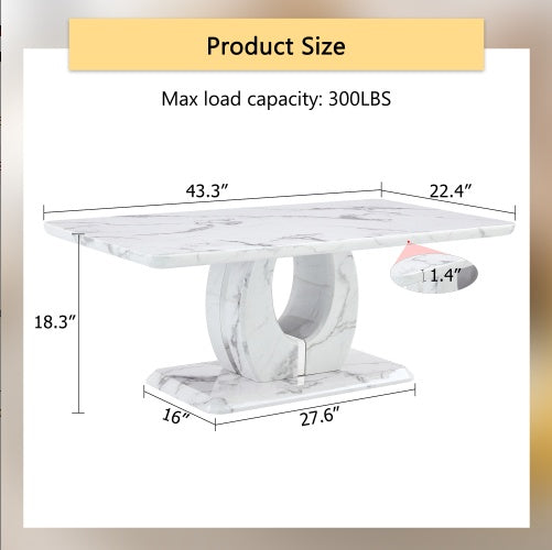 Modern Minimalist Grey Marble Pattern Sticker Pattern MDF Rectangular Coffee Table