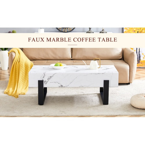 Black And White Minimalist MDF Marble Patterned Coffee Table