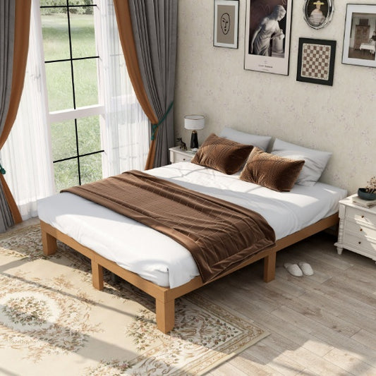 Solid Wood Queen Size Bed Frame with 10 Slats