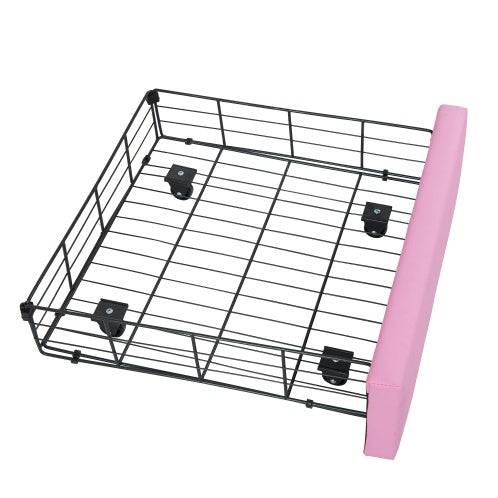 Pink and White Twin Size Upholstered Bed with Storage Drawer and LED Lights