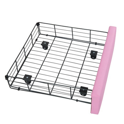 Pink and White Twin Size Upholstered Bed with Storage Drawer and LED Lights