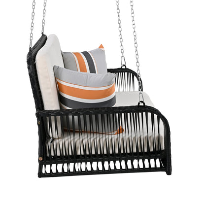 Wicker Porch Swing, 2-Seater Hanging Bench With Chains