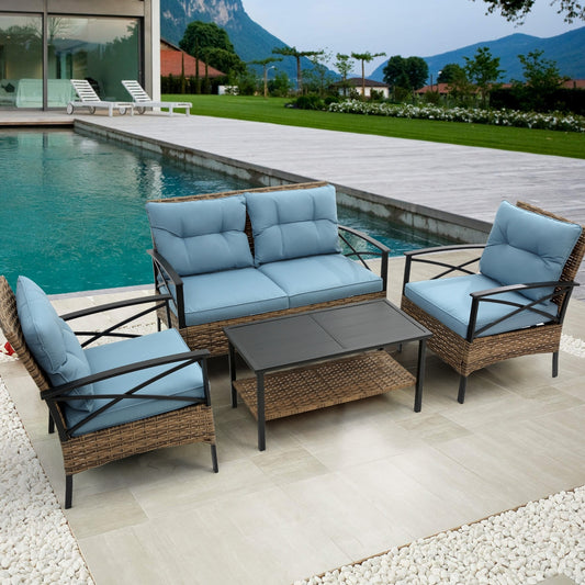 Patio Sectional Low Dining Sofa Set - KD Rattan Wicker