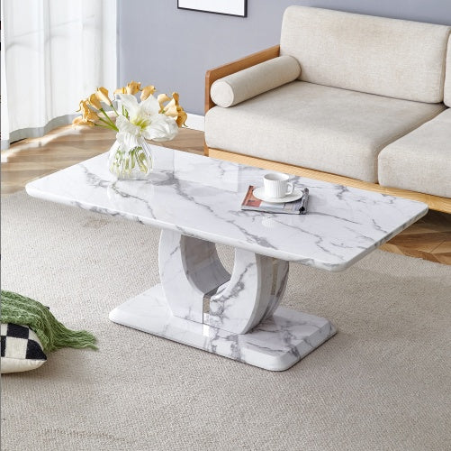 Modern Minimalist Grey Marble Pattern Sticker Pattern MDF Rectangular Coffee Table