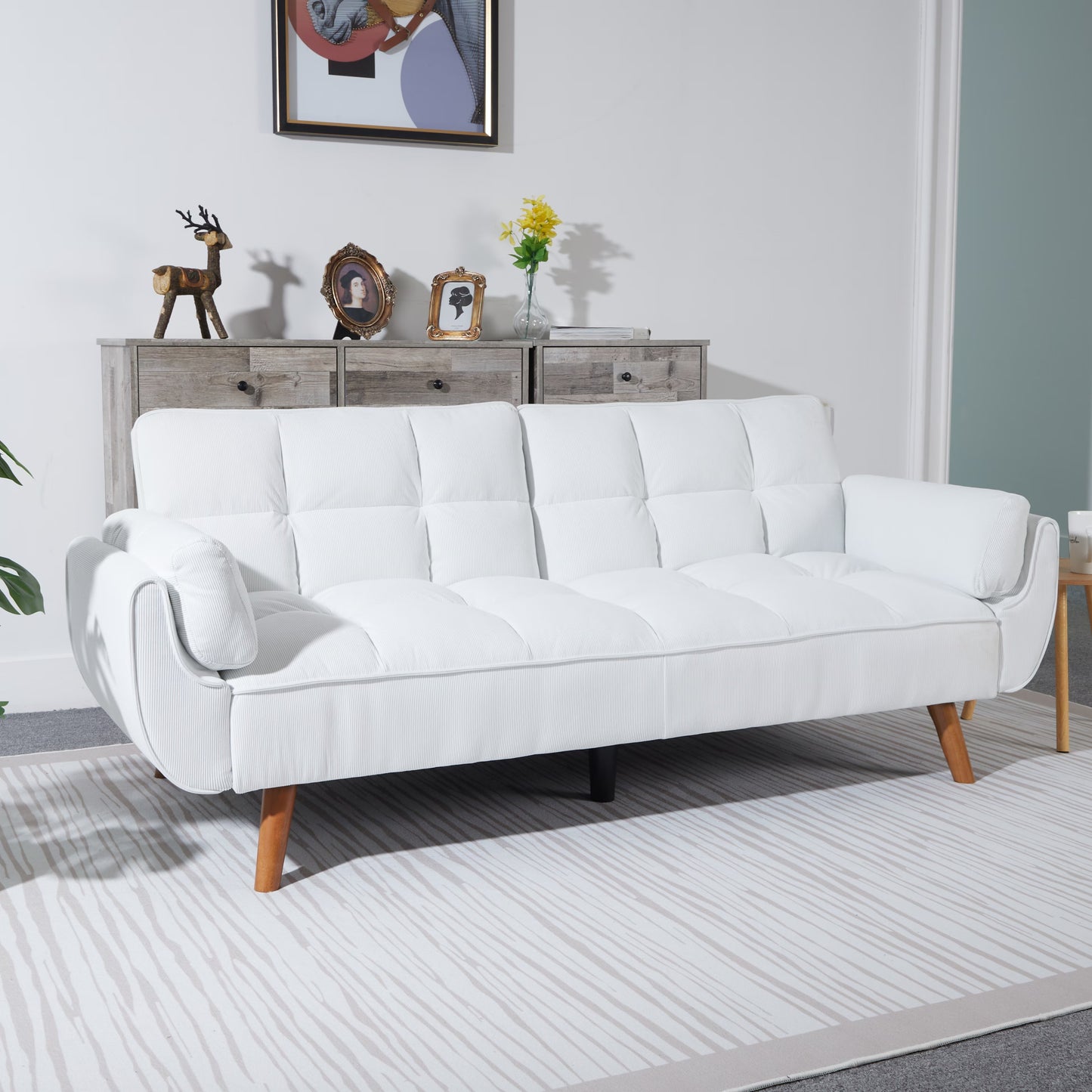 White Corduroy Sofa Bed