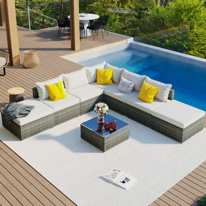 Patio Garden Wicker Sofa, Single Sofa Combinable