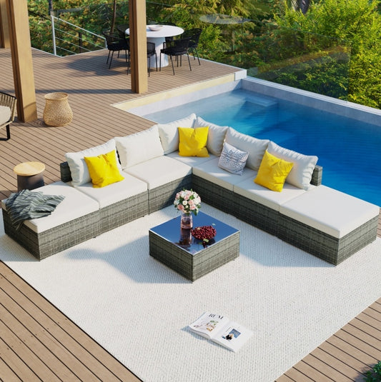 Patio Garden Wicker Sofa, Single Sofa Combinable