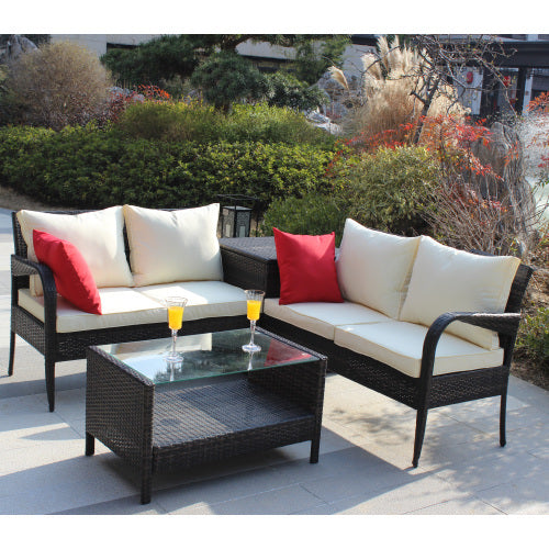 Patio Sectional Wicker Rattan Set With Storage Box Brown