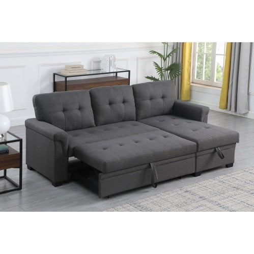 Dark Gray Linen Reversible Sectional Sofa With Storage Chaise