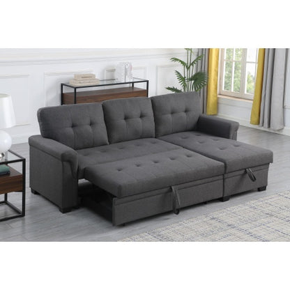 Dark Gray Linen Reversible Sectional Sofa With Storage Chaise
