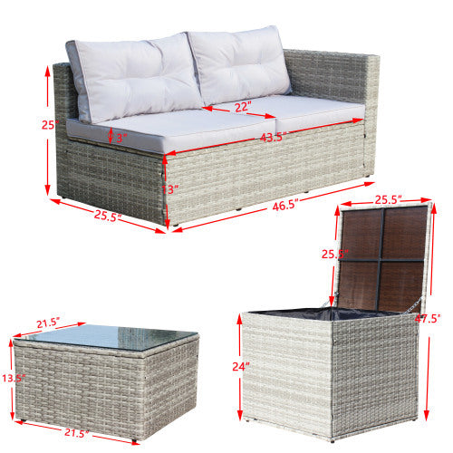 Patio Sectional Wicker Rattan Set With Storage Box Grey