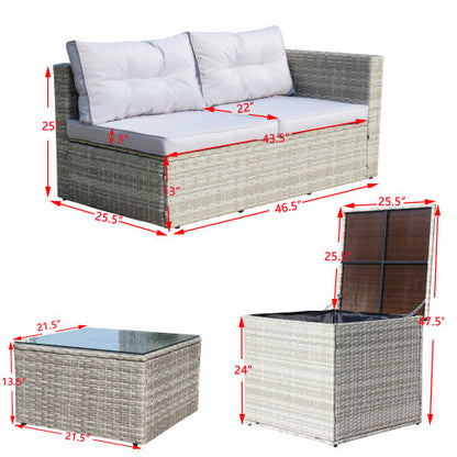 Patio Sectional Wicker Rattan Set With Storage Box Grey