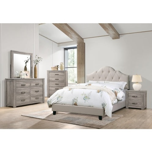 Contemporary Light Brown Queen Size Bed with Tufted Upholstered Headboard