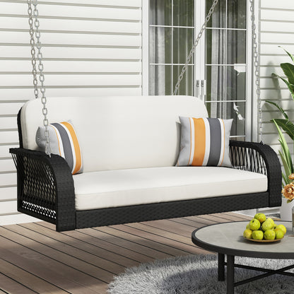 Wicker Porch Swing, 2-Seater Hanging Bench With Chains