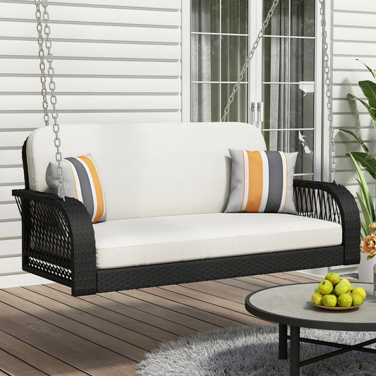 Wicker Porch Swing, 2-Seater Hanging Bench With Chains