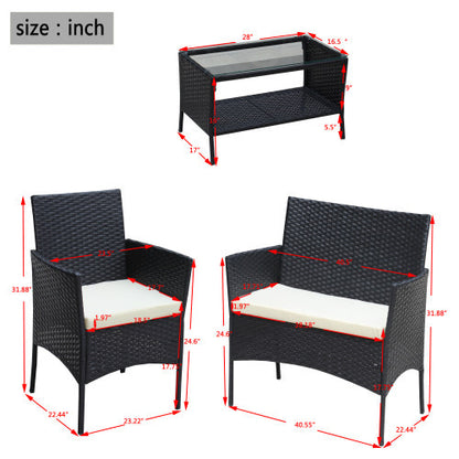 Rattan Patio Set Cushioned Seat Wicker Sofa Beige Cushion