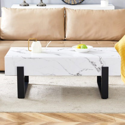 Black And White Minimalist MDF Marble Patterned Coffee Table