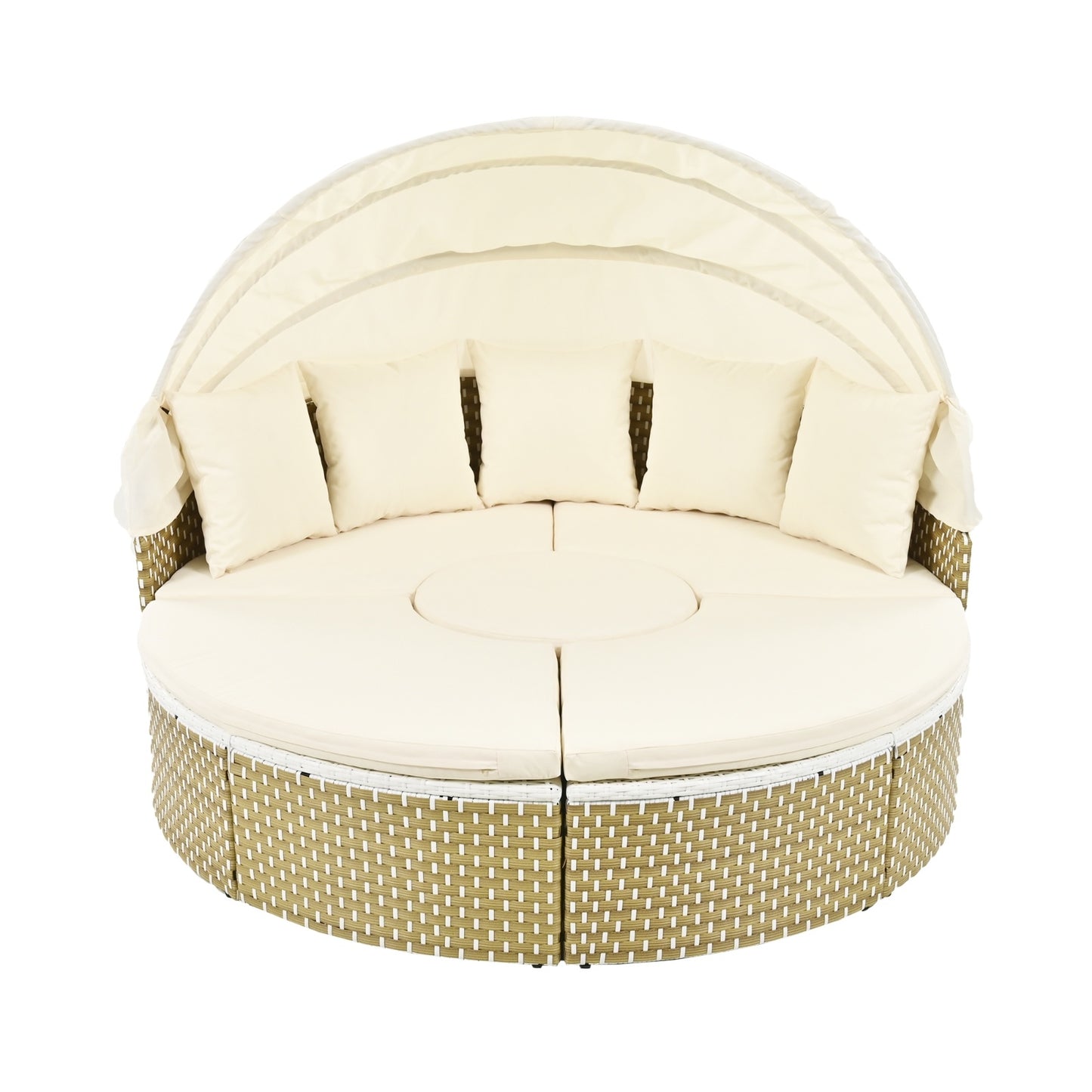 Patio Sectional Sofa Set Rattan Daybed Two-Tone Weave Sunbed With Ret
